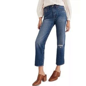 New Madewell Ripped Knee Classic Straight Jeans
